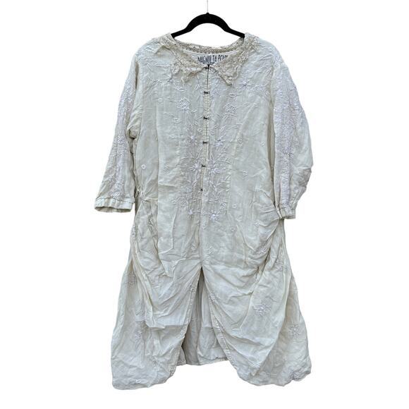 Magnolia Pearl Jackets & Blazers - Magnolia Pearl Embroidered White Linen Olivia Jacket with Lace Collar OSFM *Flaw